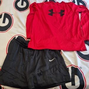 Under Armour Red Long Sleeve Shirt and Nike Black Shorts